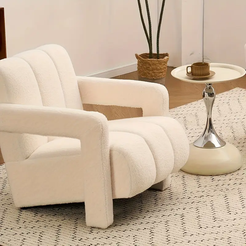 Mid Century Accent Chair, Comfy Living Room Chairs, Modern Upholstered Sofa Chair, Boucle Armchair, Lounge Reading Chair For Living Room