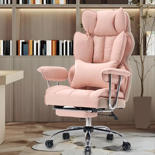 Big and Tall Efomao Office Chair, 400LBS, Faux Leather Computer Chair | Executive Office Chair with Leg Rest and Lumbar Support, Pink Office Chair