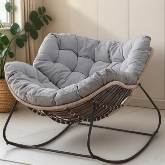 NAWAHEV Ergonomic Rocking Chair with Backrest - Gray Cushioned Outdoor Patio & Garden Chair for Porch, Lawn, or Garden - Durable Weather-Resistant Design, Easy-Clean Fabric, Perfect Easter Gift