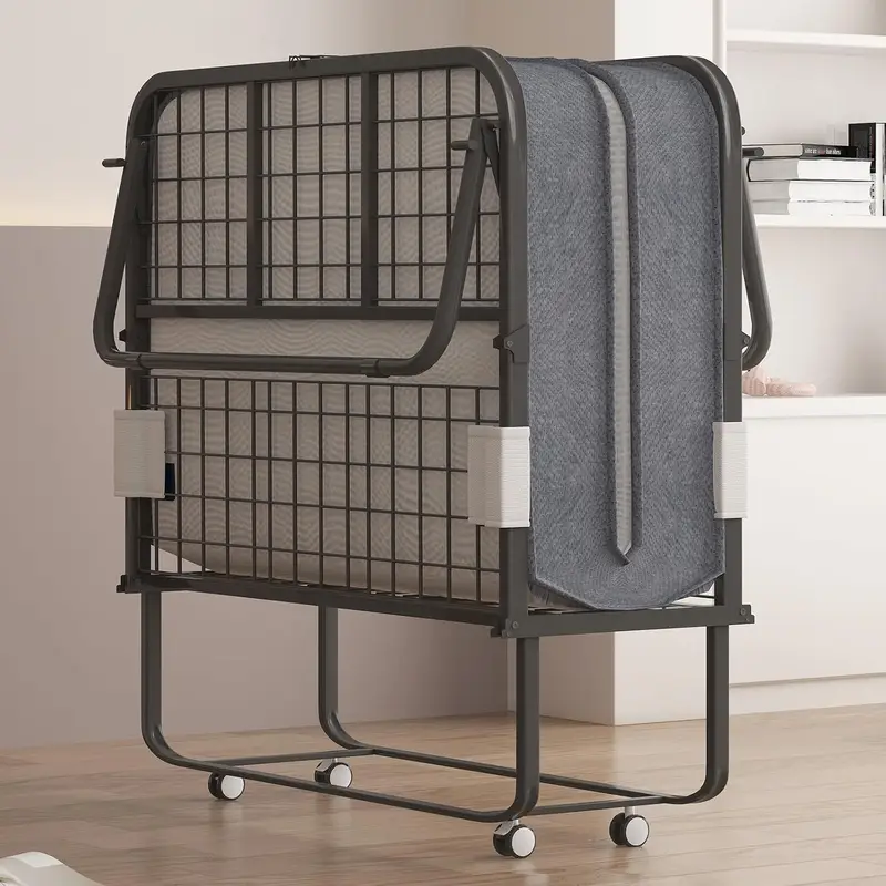 Single Rollaway Bed for Guests, Space Saving Portable Bed with Lockable Wheels, Easy Assembly& Moving, 75 x 38