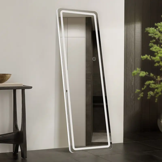 MCQ Arched/Rectangular LED Full Length Mirror, Full Body Floor Mirror Standing Hanging or Leaning Wall, Arch Wall Mirror with Stand Aluminum Alloy Thin Frame for Bedroom, Bathroom, Store