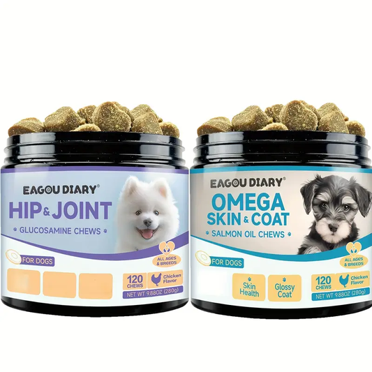 Combination Of Dog Joint Supplement And Fish Oil Supplement – Joint Health And Improved Skin & Coat Health, Daily Dog Supplement, 240chews/2cans