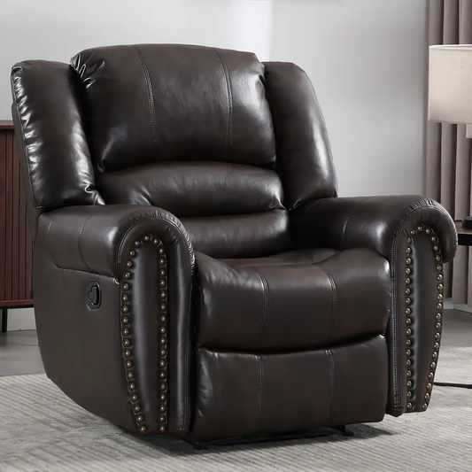 Classic Faux Leather Recliner Chair | Manual Recliner With Comfortable Arms And Back Single Sofa For Living Room