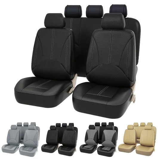 9pcs Premium Faux Leather Universal Fit Full Set Car Seat Covers Breathable, Easy to Clean, Durable, Sponge Filled, Dry Clean Only - All-Encompassing Protection for Front and Rear Seats