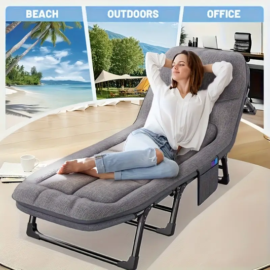 Foldable 6 States Courtyard Chaise Longue With Mattress | Bearing 500 Lbs For Camping, Beach, Yard, Sunbathing, Poolside
