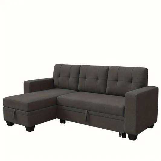 Modern L-Shaped Sleeper Sofa with Pullout Bed & Reversible Storage Chaise - 2-in-1 Convertible Sectional Couch, Gray Fabric Multi-Functional Furniture for Living Room, Apartment, Bedroom, Sofa Bed