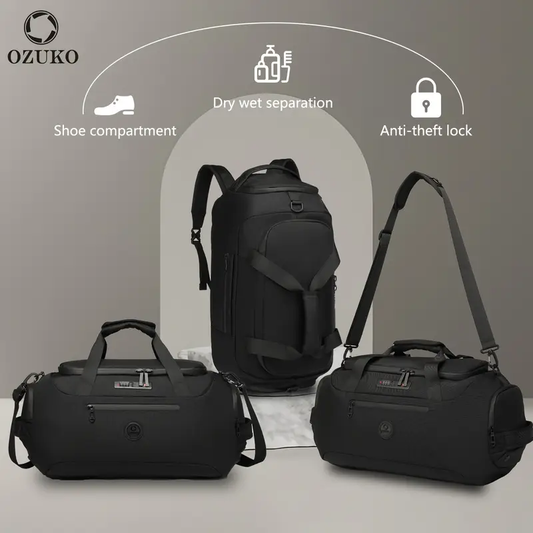 Anti-Theft OZUKO Large Capacity Backpack | Durable Oxford Material, Adjustable Shoulder Strap, Shoe Compartment, Versatile Backpack - Black